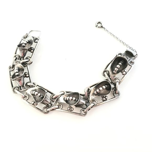 Sterling Silver Calla Lily Panel Link Bracelet - Picture 4 of 7